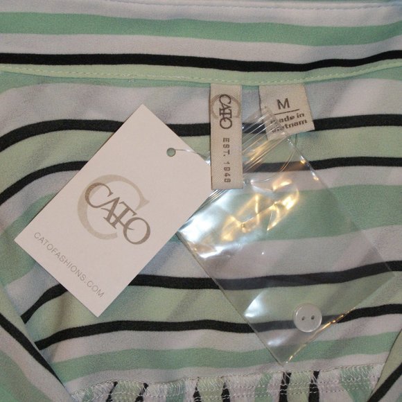 CATO Sz M NWT Button Down Shirt Hi-Lo Twist Front Green Black & White Stripes - Picture 7 of 11